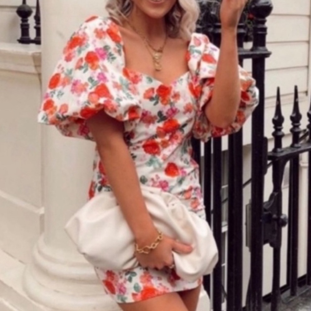 Zara “The Caroline” Floral Puff Sleeve Mini Dress Cottagecore Sz S - Picture 4 of 8